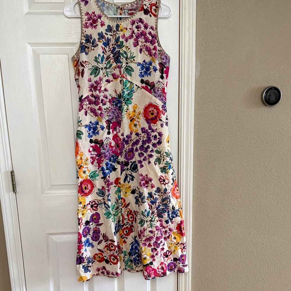 Johnny Was Cream Floral Midi Dress with Multicolor Blossoms